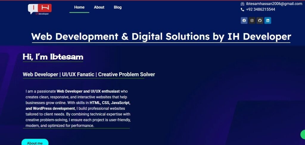 Code editor view showing HTML and CSS code for a portfolio project